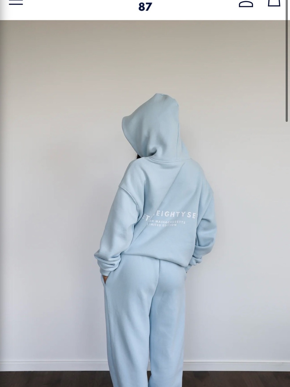 1987 Light Blue Hoodie & Wide Leg Sweatpants Set - Picture 4 of 12